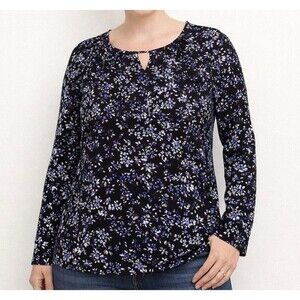 J. Jill Wearever Collection Floral Keyhole Neck Long Sleeve Knit Top Petite S